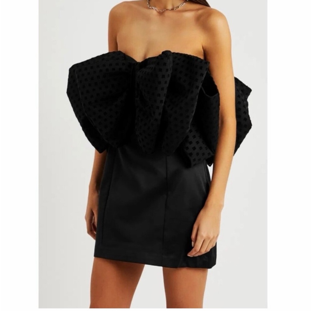 Rotate Birger Christensen Natalie Dress Black Bow Strapless Tube Cocktail Mini 2